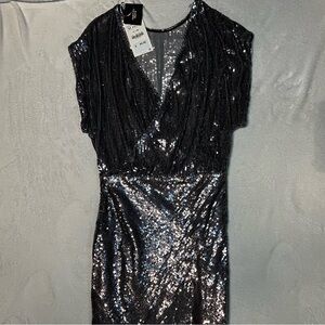 ZARA Long Silver Sequin Dress